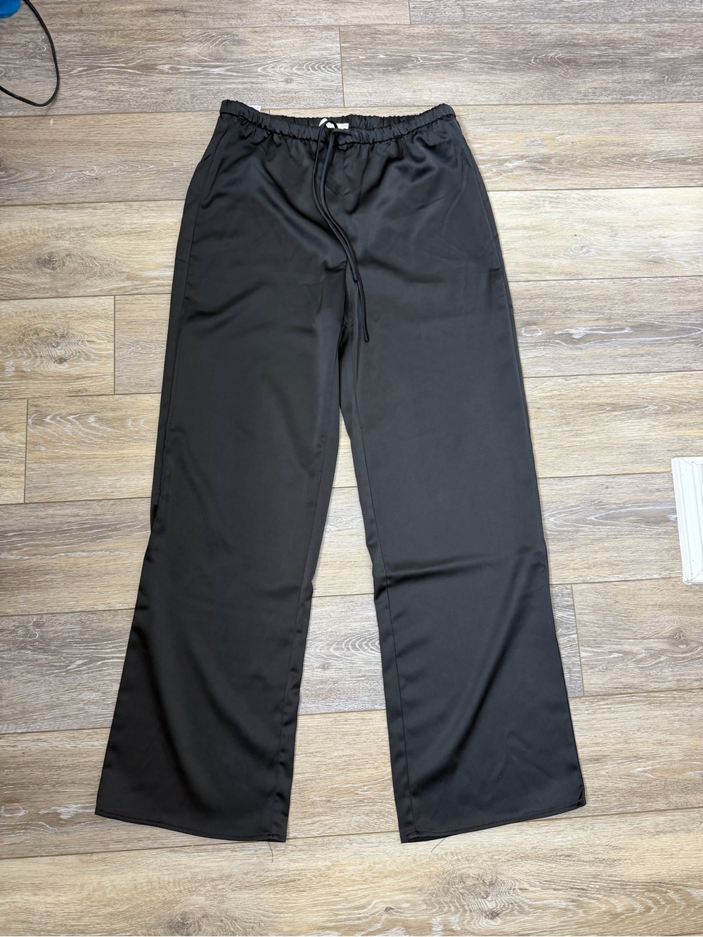 Mango Black Wide-Leg Drawstring Satin Trousers